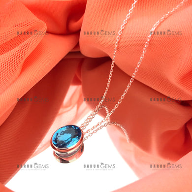 Individually Hand-crafted Silver Swiss Blue Topaz Gemstone Pendant with Silver Necklace.