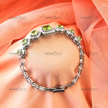 Load image into Gallery viewer, Individually Hand-crafted Peridot Gemstone Silver Bracelet surrounded by Cubic Zirconia &amp; Rhodium.
