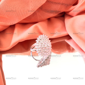 Hand-crafted Traditional Nepali Silver Ring with Sparkly Cubic Zirconia Stones in Flower Shape.