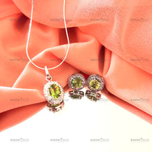 Load image into Gallery viewer, Individually Hand-crafted Silver Peridot&nbsp;Gemstone Pendant Necklace surrounded by Cubic Zirconia &amp; Rhodium.
